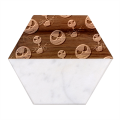 Jack Print, White, Before, Plain, Black, Simple, Christmas Marble Wood Coaster (hexagon)  by nateshop