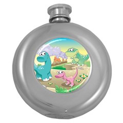 Kids Mural Cartoon Dinosaur Round Hip Flask (5 Oz) by nateshop