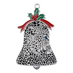 Leopard In Art, Animal, Graphic, Illusion Metal Holly Leaf Bell Ornament by nateshop