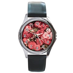 Pink Roses, Flowers, Love, Nature Round Metal Watch by nateshop
