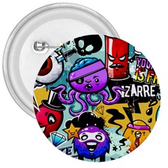 Cartoon Graffiti, Art, Black, Colorful 3  Buttons by nateshop