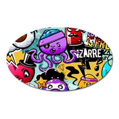 Cartoon Graffiti, Art, Black, Colorful Oval Magnet by nateshop