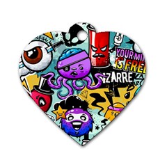 Cartoon Graffiti, Art, Black, Colorful Dog Tag Heart (one Side) by nateshop