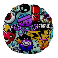 Cartoon Graffiti, Art, Black, Colorful Large 18  Premium Round Cushions by nateshop