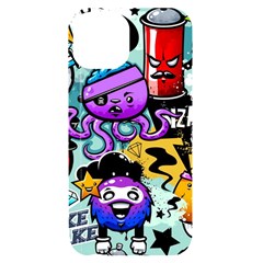 Cartoon Graffiti, Art, Black, Colorful Iphone 14 Black Uv Print Case by nateshop