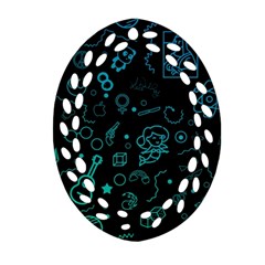 Cartoon, Halloween, Black, Dark Oval Filigree Ornament (Two Sides)