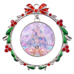 Disney Castle, Mickey And Minnie Metal X mas Wreath Ribbon Ornament by nateshop