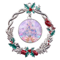Disney Castle, Mickey And Minnie Metal X mas Wreath Holly Leaf Ornament by nateshop
