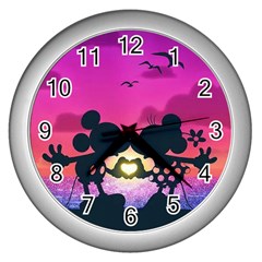 Mickey And Minnie, Mouse, Disney, Cartoon, Love Wall Clock (silver) by nateshop