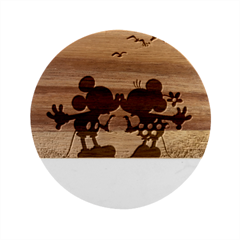 Mickey And Minnie, Mouse, Disney, Cartoon, Love Marble Wood Coaster (round) by nateshop