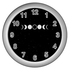 Moon Phases, Eclipse, Black Wall Clock (Silver)