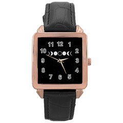 Moon Phases, Eclipse, Black Rose Gold Leather Watch 