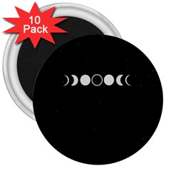 Moon Phases, Eclipse, Black 3  Magnets (10 Pack)  by nateshop