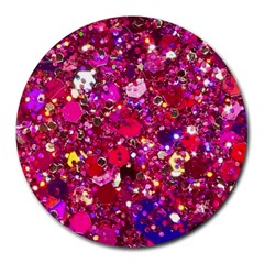 Pink Glitter, Cute, Girly, Glitter, Pink, Purple, Sparkle Round Mousepad by nateshop