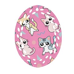 Cute Animal Little Cat Seamless Pattern Ornament (oval Filigree)