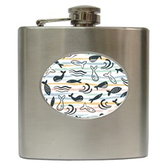 Seamless Vector Pattern With Little Cute Fish Cartoon Hip Flask (6 Oz)