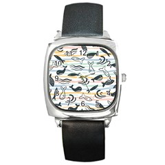 Seamless Vector Pattern With Little Cute Fish Cartoon Square Metal Watch