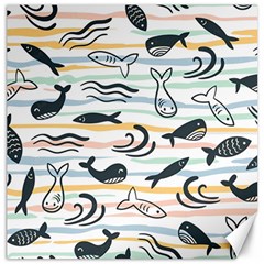 Seamless Vector Pattern With Little Cute Fish Cartoon Canvas 12  X 12 