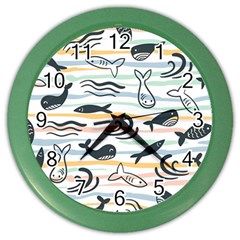 Seamless Vector Pattern With Little Cute Fish Cartoon Color Wall Clock