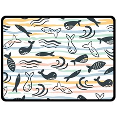 Seamless Vector Pattern With Little Cute Fish Cartoon Fleece Blanket (large)