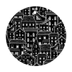 Dark Seamless Pattern With Houses Doodle House Monochrome Ornament (round)