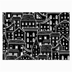 Dark Seamless Pattern With Houses Doodle House Monochrome Large Glasses Cloth
