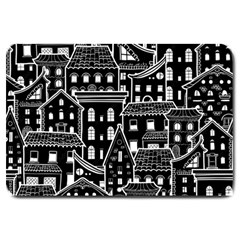 Dark Seamless Pattern With Houses Doodle House Monochrome Large Doormat