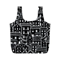 Dark Seamless Pattern With Houses Doodle House Monochrome Full Print Recycle Bag (m)