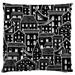 Dark Seamless Pattern With Houses Doodle House Monochrome Large Premium Plush Fleece Cushion Case (two Sides)