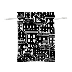 Dark Seamless Pattern With Houses Doodle House Monochrome Lightweight Drawstring Pouch (m) by Cemarart