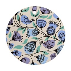 Bird Floral Blue Flower Retro Seamless Pattern Ornament (round)