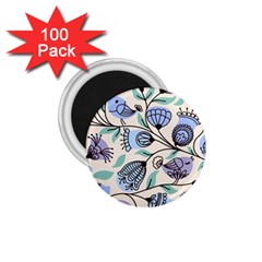 Bird Floral Blue Flower Retro Seamless Pattern 1 75  Magnets (100 Pack) 