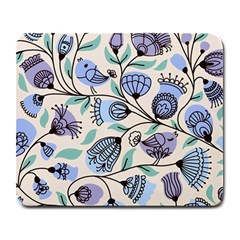 Bird Floral Blue Flower Retro Seamless Pattern Large Mousepad