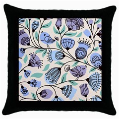 Bird Floral Blue Flower Retro Seamless Pattern Throw Pillow Case (black)