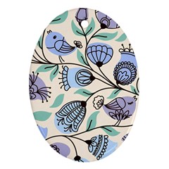 Bird Floral Blue Flower Retro Seamless Pattern Oval Ornament (two Sides)