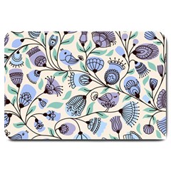 Bird Floral Blue Flower Retro Seamless Pattern Large Doormat by Cemarart