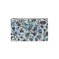 Bird Floral Blue Flower Retro Seamless Pattern Cosmetic Bag (small)