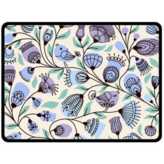 Bird Floral Blue Flower Retro Seamless Pattern Fleece Blanket (large)