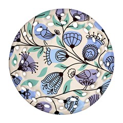 Bird Floral Blue Flower Retro Seamless Pattern Ornament (round Filigree)