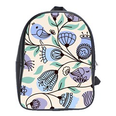 Bird Floral Blue Flower Retro Seamless Pattern School Bag (xl)