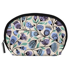 Bird Floral Blue Flower Retro Seamless Pattern Accessory Pouch (large)