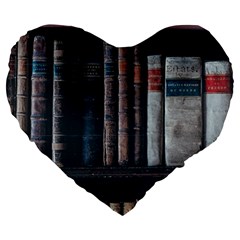 Aged Bookcase Books Bookshelves Large 19  Premium Heart Shape Cushions