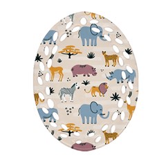 Wild Animals Seamless Pattern Oval Filigree Ornament (two Sides) by Ndabl3x