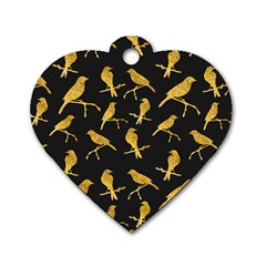 Background With Golden Birds Dog Tag Heart (two Sides)