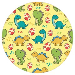 Seamless Pattern With Cute Dinosaurs Character Round Trivet by Ndabl3x