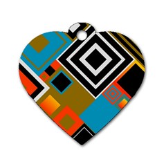 Retro Pattern Abstract Art Colorful Square Dog Tag Heart (two Sides) by Ndabl3x