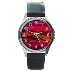 Time Wind Polishpattern Architecture Building City Cityscape Nature Pop-art Pop Surrealism  Retrowave Round Metal Watch