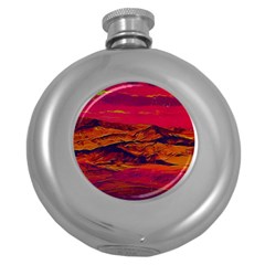 Time Wind Polishpattern Architecture Building City Cityscape Nature Pop-art Pop Surrealism  Retrowave Round Hip Flask (5 Oz)