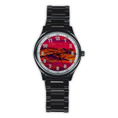 Time Wind Polishpattern Architecture Building City Cityscape Nature Pop-art Pop Surrealism  Retrowave Stainless Steel Round Watch