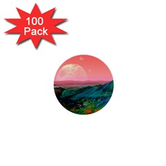 Unicorn Valley Aesthetic Clouds Landscape Mountain Nature Pop Art Surrealism Retrowave 1  Mini Buttons (100 Pack) 